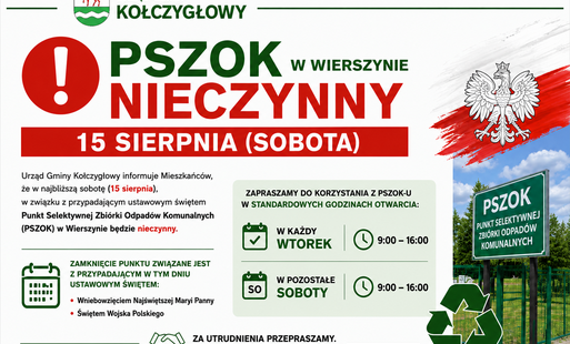 Zdjęcie do PSZOK w Wierszynie nieczynny 15 sierpnia 2026 r.