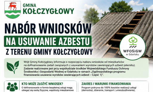 Zdjęcie do Nab&oacute;r wniosk&oacute;w na usuwanie azbestu z terenu Gminy Kołczygłowy